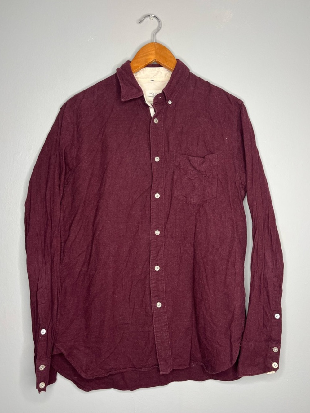 Rag & Bone Standard Issue Japanese Brushed Cotton Burgundy Maroon Button Shirt
